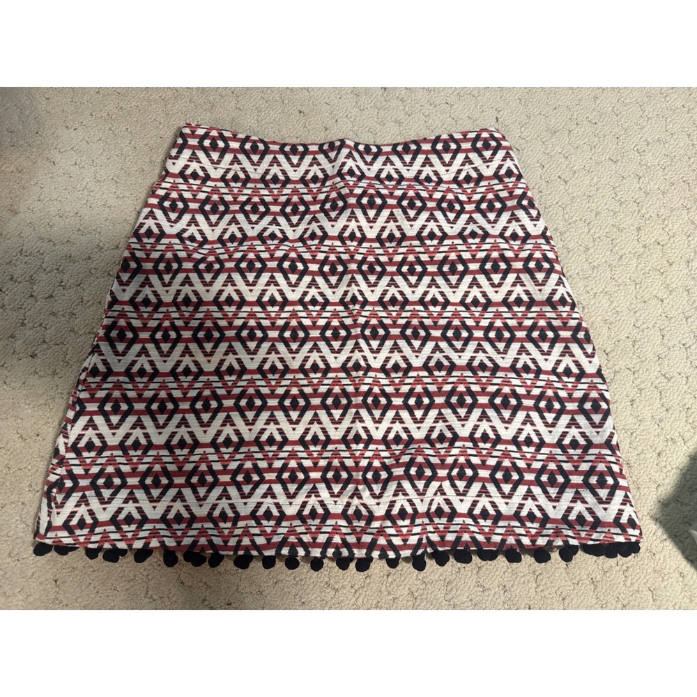La Fee Maraboutee Red Geometric Diamond Pom Pom Trim Mini Skirt Size 36 FR